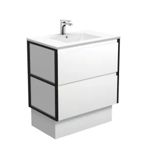 Dolce Amato 750 Satin White Vanity On Kick, Matte Black Frames by Fienza, a Vanities for sale on Style Sourcebook