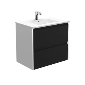 Dolce Amato 750 Satin Black Wall-Hung Vanity, Satin White Panels by Fienza, a Vanities for sale on Style Sourcebook