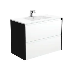 Dolce Amato 900 Satin White Wall-Hung Vanity, Satin Black Panels by Fienza, a Vanities for sale on Style Sourcebook