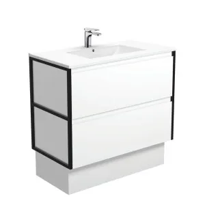 Dolce Amato 900 Satin White Vanity On Kick, Matte Black Frames by Fienza, a Vanities for sale on Style Sourcebook