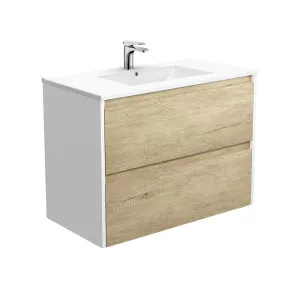 Dolce Amato 900 Scandi Oak Wall-Hung Vanity, Satin White Panels by Fienza, a Vanities for sale on Style Sourcebook