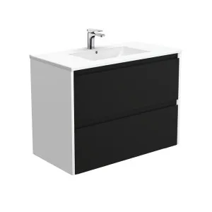 Dolce Amato 900 Satin Black Wall-Hung Vanity, Satin White Panels by Fienza, a Vanities for sale on Style Sourcebook