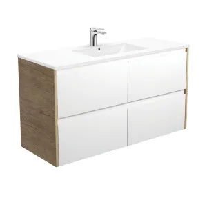 Dolce Amato 1200 Satin White Wall-Hung Vanity, Scandi Oak Panels by Fienza, a Vanities for sale on Style Sourcebook