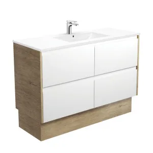 Dolce Amato 1200 Satin White Vanity On Kick, Scandi Oak Panels by Fienza, a Vanities for sale on Style Sourcebook