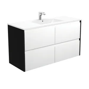 Dolce Amato 1200 Satin White Wall-Hung Vanity, Satin Black Panels by Fienza, a Vanities for sale on Style Sourcebook