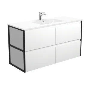 Dolce Amato 1200 Satin White Wall-Hung Vanity, Matte Black Frames by Fienza, a Vanities for sale on Style Sourcebook