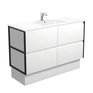 Dolce Amato 1200 Satin White Vanity On Kick, Matte Black Frames by Fienza, a Vanities for sale on Style Sourcebook