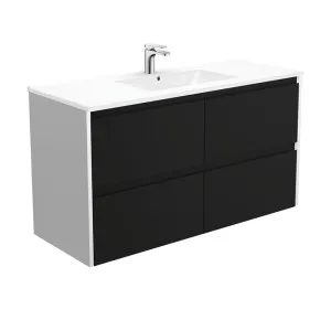 Dolce Amato 1200 Satin Black Wall-Hung Vanity, Satin White Panels by Fienza, a Vanities for sale on Style Sourcebook