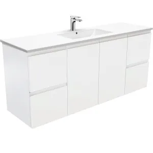 Dolce Fingerpull Satin White 1500 Single Bowl Wall-Hung Vanity by Fienza, a Vanities for sale on Style Sourcebook