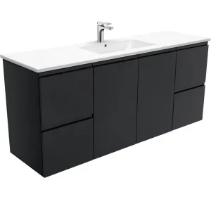 Dolce Fingerpull Satin Black 1500 Single Bowl Wall-Hung Vanity by Fienza, a Vanities for sale on Style Sourcebook