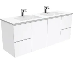 Dolce Fingerpull Gloss White 1500 Double Bowl Wall-Hung Vanity by Fienza, a Vanities for sale on Style Sourcebook