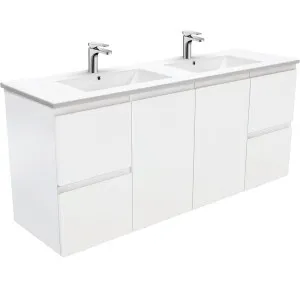 Dolce Fingerpull Satin White 1500 Double Bowl Wall-Hung Vanity by Fienza, a Vanities for sale on Style Sourcebook