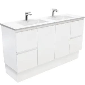 Dolce Fingerpull Satin White 1500 Double Bowl Vanity On Kickboard by Fienza, a Vanities for sale on Style Sourcebook