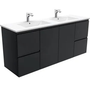 Dolce Fingerpull Satin Black 1500 Double Bowl Wall-Hung Vanity by Fienza, a Vanities for sale on Style Sourcebook