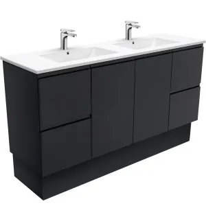 Dolce Fingerpull Satin Black 1500 Double Bowl Vanity On Kickboard by Fienza, a Vanities for sale on Style Sourcebook