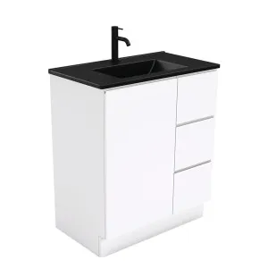 Dolce Matte Black Fingerpull Gloss White 750 Vanity On Kickboard by Fienza, a Vanities for sale on Style Sourcebook