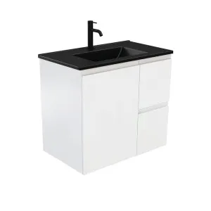 Dolce Matte Black Fingerpull Satin White 750 Wall-Hung Vanity by Fienza, a Vanities for sale on Style Sourcebook