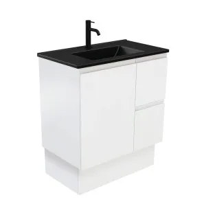 Dolce Matte Black Fingerpull Satin White 750 Vanity On Kickboard by Fienza, a Vanities for sale on Style Sourcebook