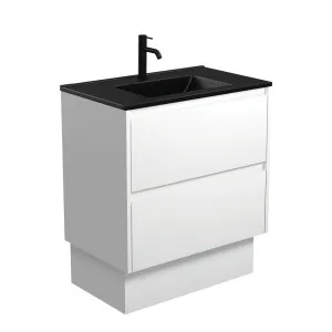 Dolce Matte Black Amato 750 Satin White Vanity On Kick by Fienza, a Vanities for sale on Style Sourcebook