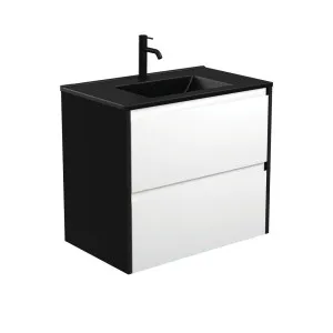 Dolce Matte Black Amato 750 Satin White Wall-Hung Vanity, Satin Black Panels by Fienza, a Vanities for sale on Style Sourcebook
