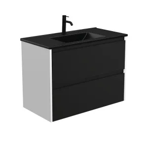 Dolce Matte Black Amato 900 Satin Black Wall-Hung Vanity, Satin White Panels by Fienza, a Vanities for sale on Style Sourcebook