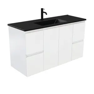 Dolce Matte Black Fingerpull Satin White 1200 Wall-Hung Vanity by Fienza, a Vanities for sale on Style Sourcebook