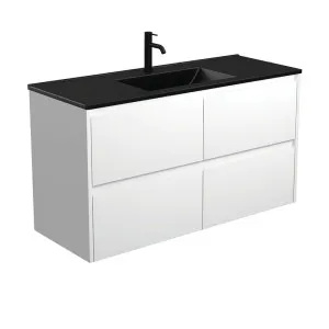 Dolce Matte Black Amato 1200 Satin White Wall-Hung Vanity by Fienza, a Vanities for sale on Style Sourcebook