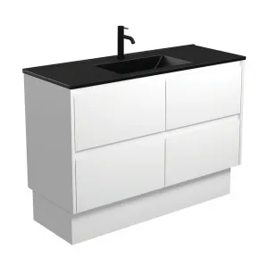 Dolce Matte Black Amato 1200 Satin White Vanity On Kick by Fienza, a Vanities for sale on Style Sourcebook