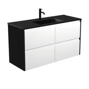 Dolce Matte Black Amato 1200 Satin White Wall-Hung Vanity, Satin Black Panels by Fienza, a Vanities for sale on Style Sourcebook