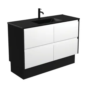 Dolce Matte Black Amato 1200 Satin White Vanity On Kick, Satin Black Panels by Fienza, a Vanities for sale on Style Sourcebook