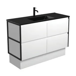 Dolce Matte Black Amato 1200 Satin White Vanity On Kick, Matte Black Frames by Fienza, a Vanities for sale on Style Sourcebook