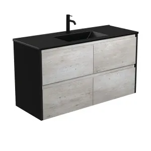 Dolce Matte Black Amato 1200 Industrial Wall-Hung Vanity, Satin Black Panels by Fienza, a Vanities for sale on Style Sourcebook