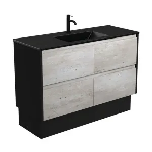 Dolce Matte Black Amato 1200 Industrial Vanity On Kick, Satin Black Panels by Fienza, a Vanities for sale on Style Sourcebook