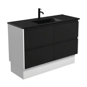 Dolce Matte Black Amato 1200 Satin Black Vanity On Kick, Satin White Panels by Fienza, a Vanities for sale on Style Sourcebook