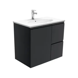 Rotondo Fingerpull Satin Black 750 Wall-Hung Vanity by Fienza, a Vanities for sale on Style Sourcebook