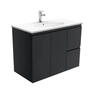 Rotondo Fingerpull Satin Black 900 Wall-Hung Vanity by Fienza, a Vanities for sale on Style Sourcebook