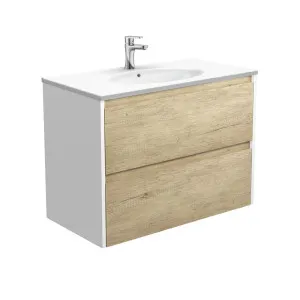 Rotondo Amato 900 Scandi Oak Wall-Hung Vanity, Satin White Panels by Fienza, a Vanities for sale on Style Sourcebook