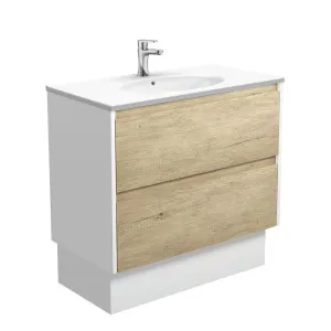 Rotondo Amato 900 Scandi Oak Vanity On Kick, Satin White Panels by Fienza, a Vanities for sale on Style Sourcebook