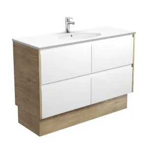 Rotondo Amato 1200 Satin White Vanity On Kick, Scandi Oak Panels by Fienza, a Vanities for sale on Style Sourcebook