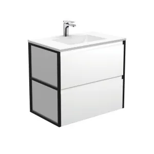 Vanessa Amato 750 Satin White Wall-Hung Vanity, Matte Black Frames by Fienza, a Vanities for sale on Style Sourcebook