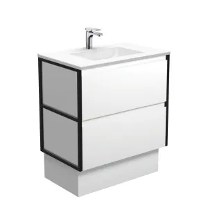 Vanessa Amato 750 Satin White Vanity On Kick, Matte Black Frames by Fienza, a Vanities for sale on Style Sourcebook