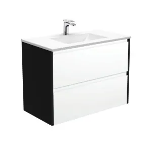 Vanessa Amato 900 Satin White Wall-Hung Vanity, Satin Black Panels by Fienza, a Vanities for sale on Style Sourcebook