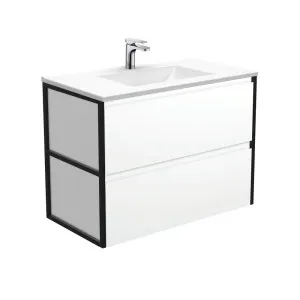 Vanessa Amato 900 Satin White Wall-Hung Vanity, Matte Black Frames by Fienza, a Vanities for sale on Style Sourcebook