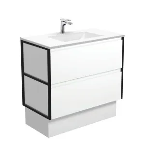 Vanessa Amato 900 Satin White Vanity On Kick, Matte Black Frames by Fienza, a Vanities for sale on Style Sourcebook