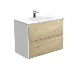 Vanessa Amato 900 Scandi Oak Wall-Hung Vanity, Satin White Panels by Fienza, a Vanities for sale on Style Sourcebook