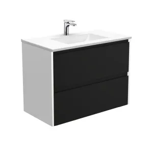 Vanessa Amato 900 Satin Black Wall-Hung Vanity, Satin White Panels by Fienza, a Vanities for sale on Style Sourcebook