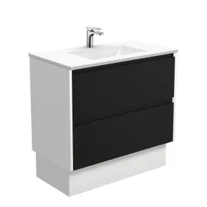 Vanessa Amato 900 Satin Black Vanity On Kick, Satin White Panels by Fienza, a Vanities for sale on Style Sourcebook