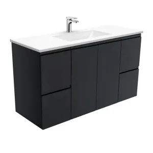 Vanessa Fingerpull Satin Black 1200 Wall-Hung Vanity by Fienza, a Vanities for sale on Style Sourcebook