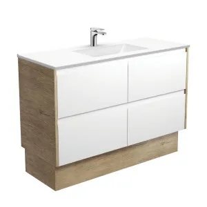 Vanessa Amato 1200 Satin White Vanity On Kick, Scandi Oak Panels by Fienza, a Vanities for sale on Style Sourcebook