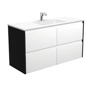 Vanessa Amato 1200 Satin White Wall-Hung Vanity, Satin Black Panels by Fienza, a Vanities for sale on Style Sourcebook